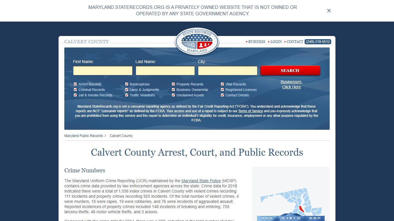 Calvert County Arrest, Court, and Public Records