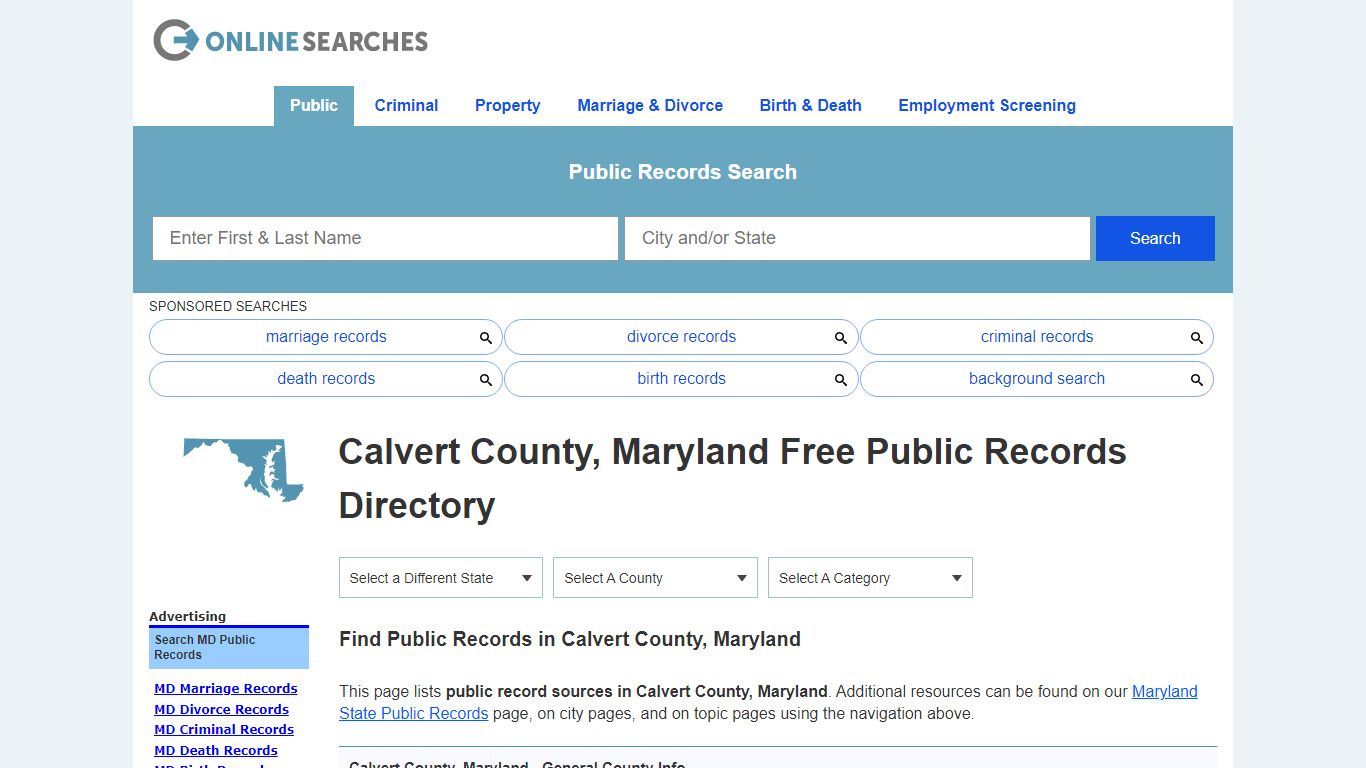 Calvert County, Maryland Public Records Directory